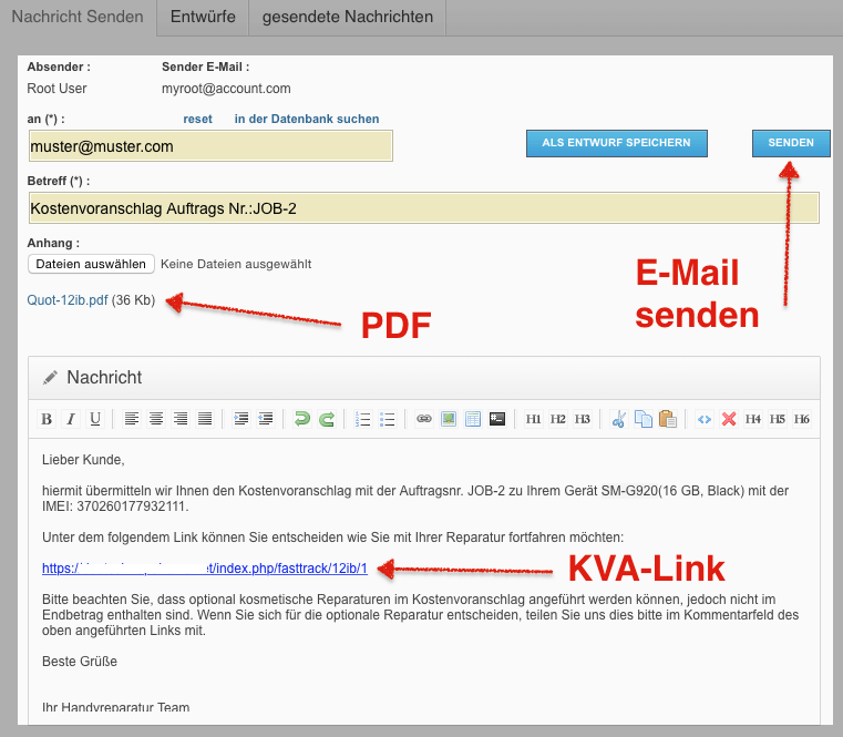 Send KVA with e-mail